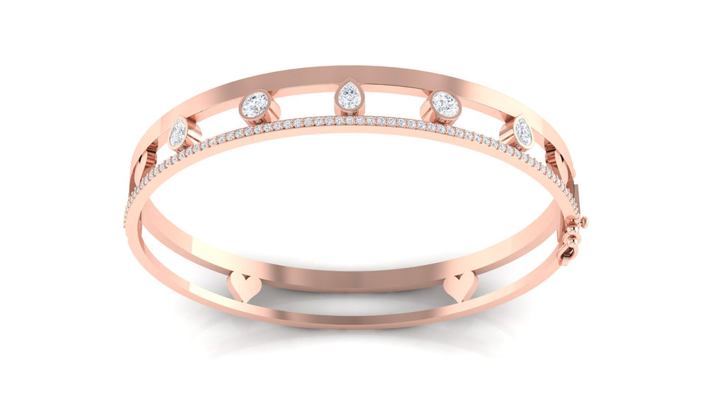 14K Gold Diamond Bangle – Pear or Round Shape