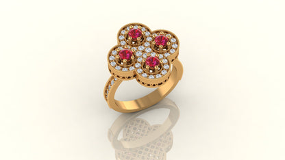 Elegant Ruby and Diamond Floral Ring