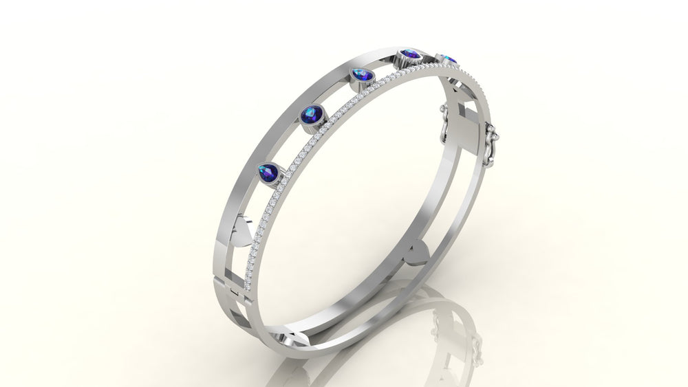 14K Gold Diamond Bangle – Pear or Round Shape